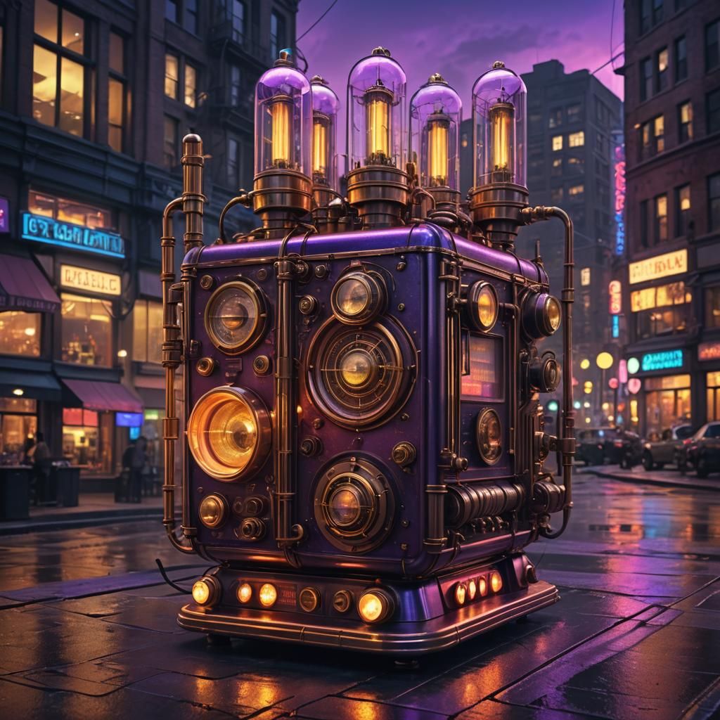 Steampunk Radio Invasion of Future Cityscape
