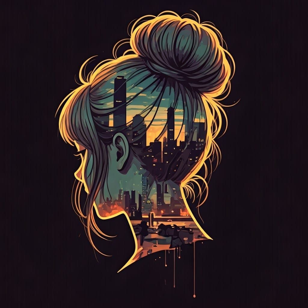 Anime Woman with Cityscape in Studio Trigger Style