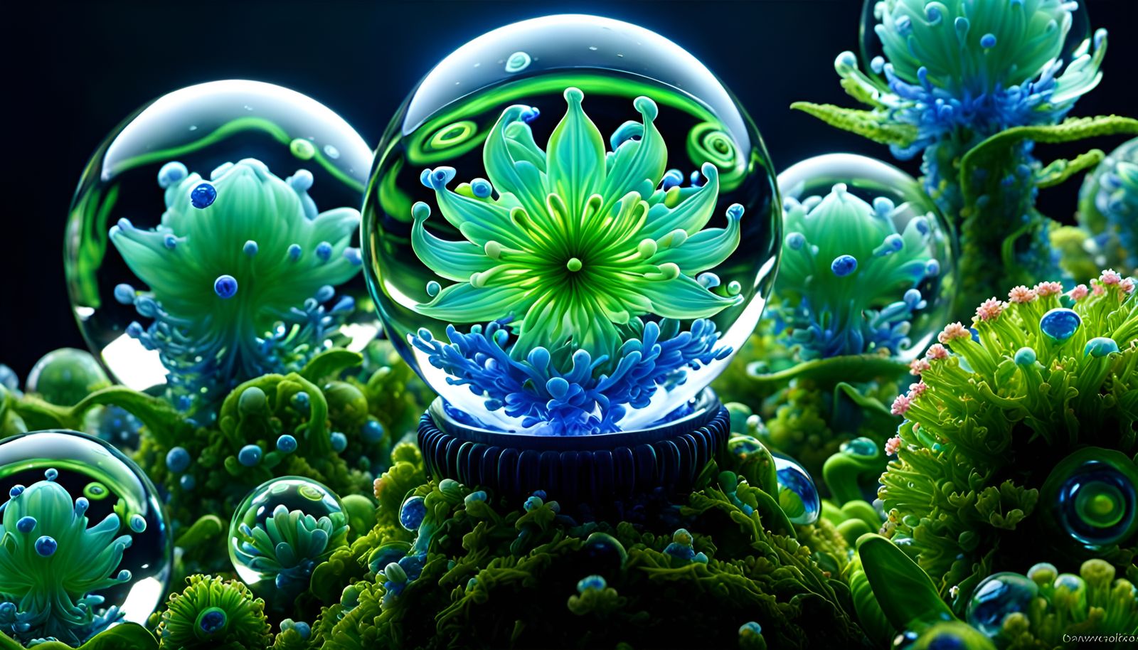 Biopunk Amoeba Lotos Flowers in Glass Orbs