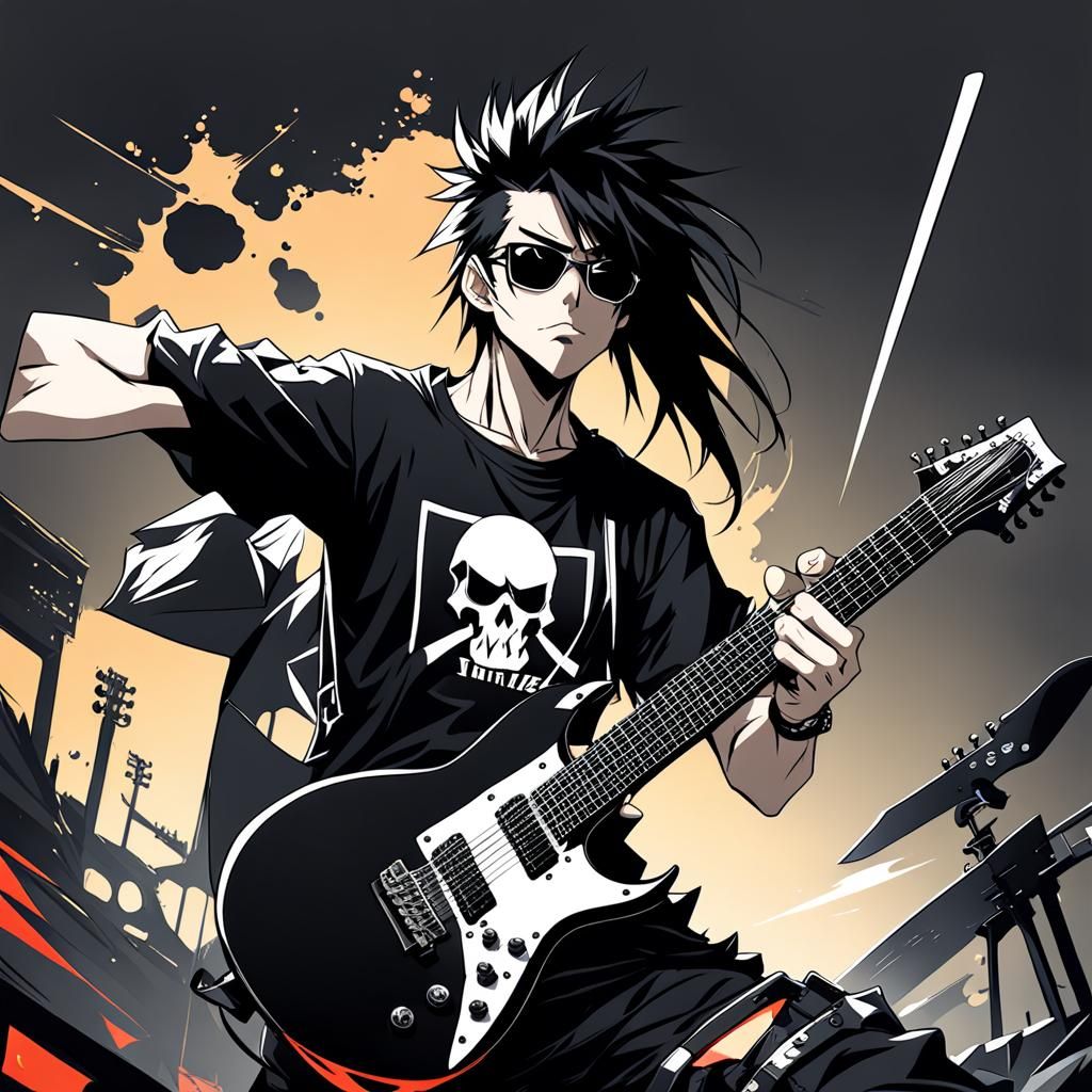 Anime Metalhead with Guitar Digital Art