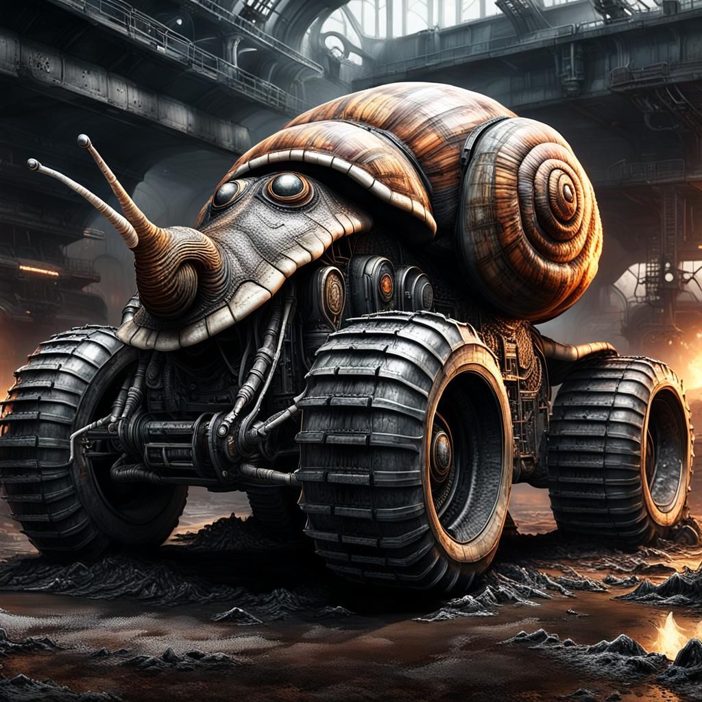 Monster Truck Snail in Sci-Fi Industrial Art