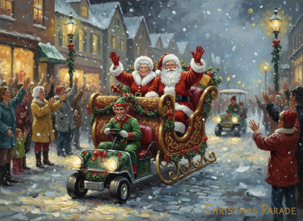 Norman Rockwell Style Christmas Parade Painting