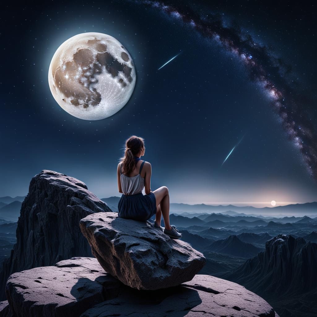 Girl Watching Starry Night Sky in High Definition