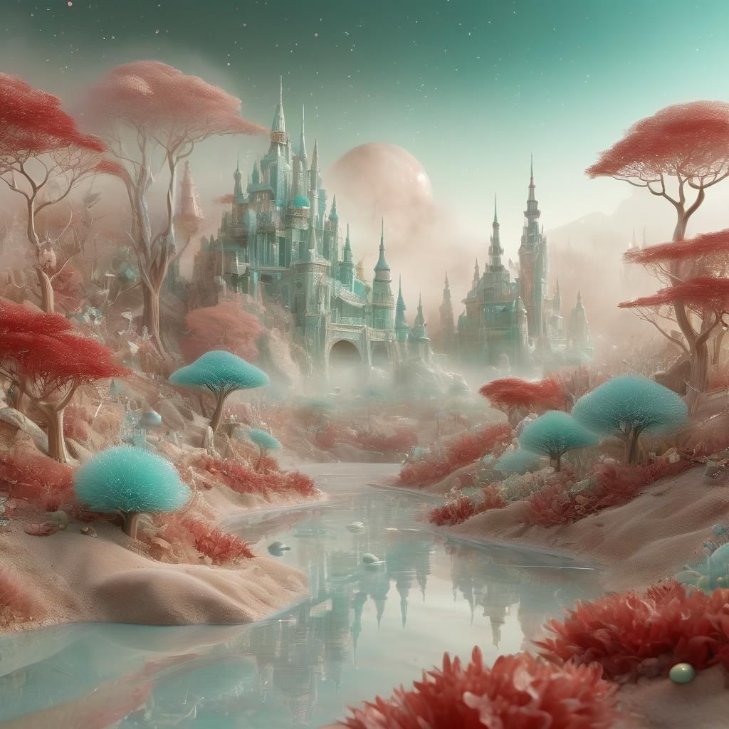 Surreal 3D Landscape with Glass Decor Elements