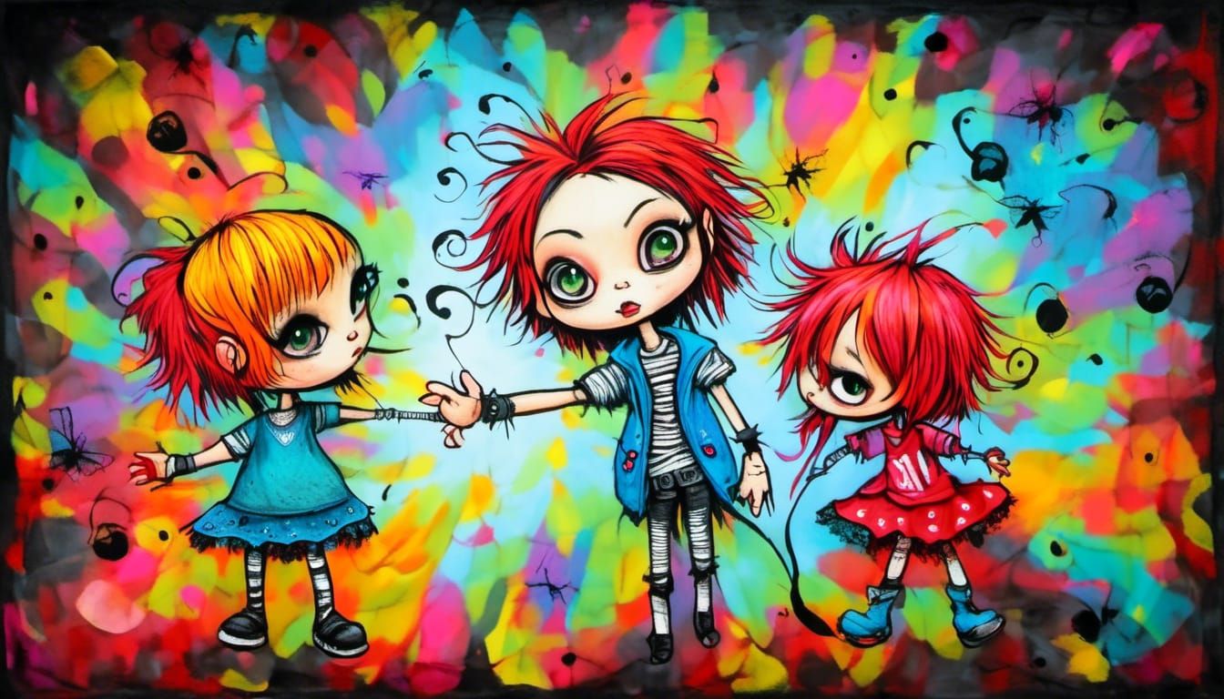 Bored Goth Fairies at the Mall in Punk Style