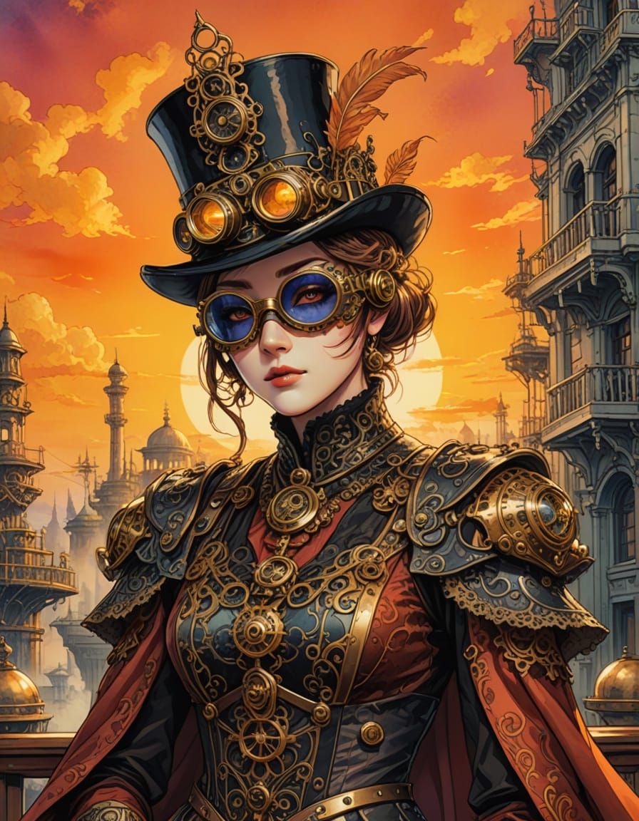 Steampunk Manga Portrait: Noble Lady with Cyber Goggles