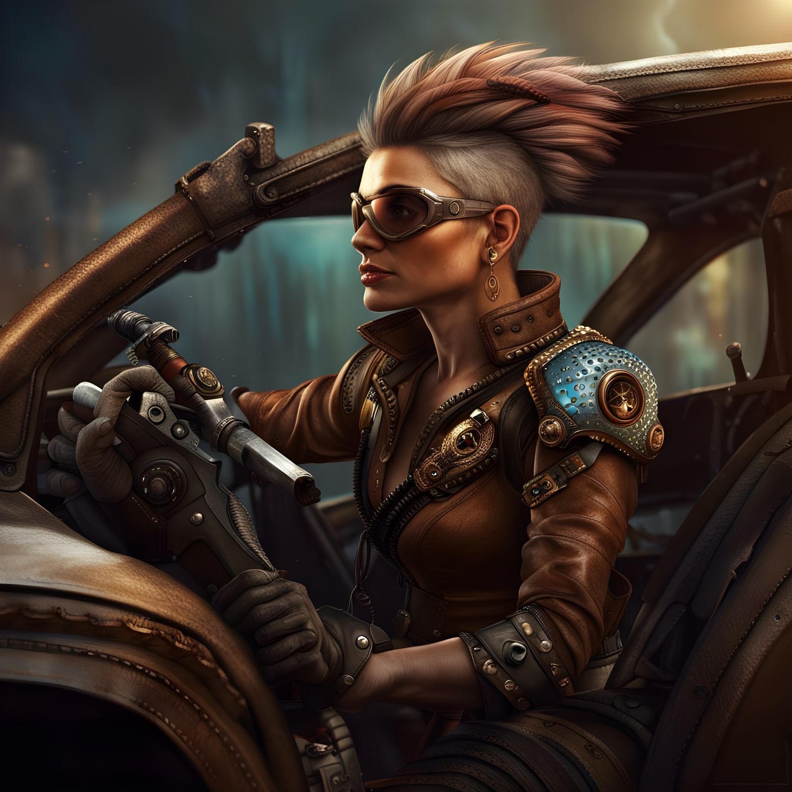 Car Combat Driver in Wasteland Landscape