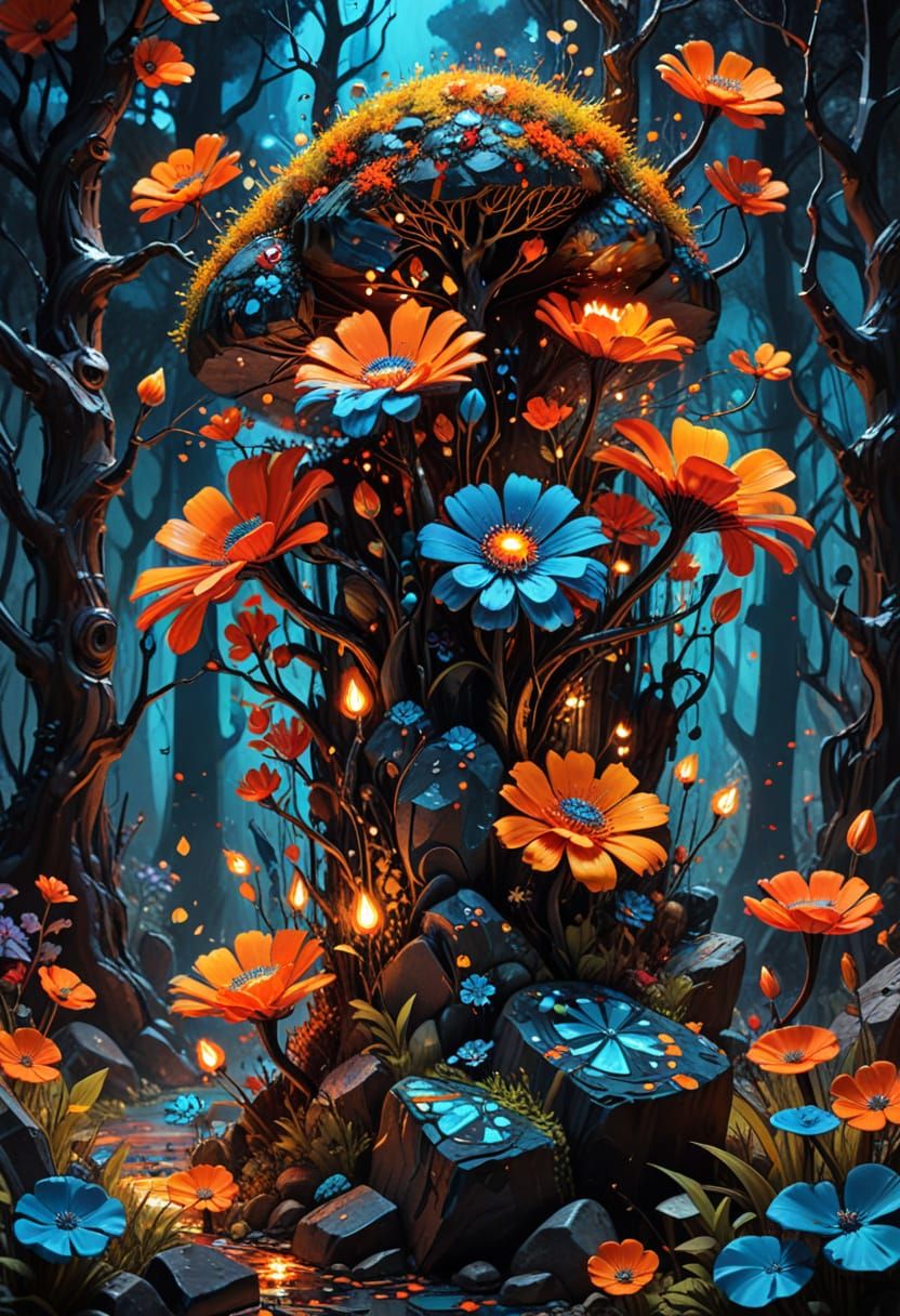 Surreal Forest Scene in Vibrant Pop Art Style