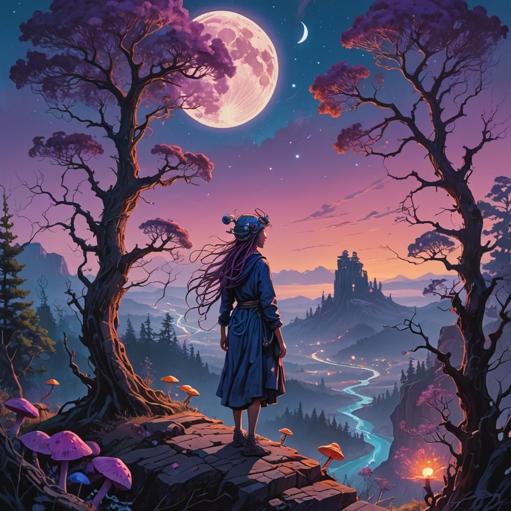 Ethereal Moon Goddess in Dreamlike Landscape