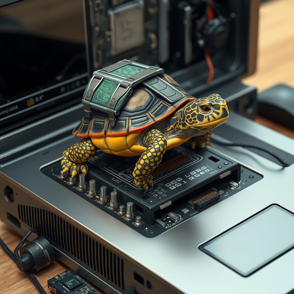 Turtle on Computer: Photorealistic Digital Art