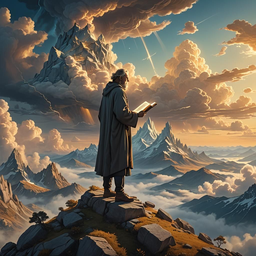 Prophet on Mountaintop with Glowing Book