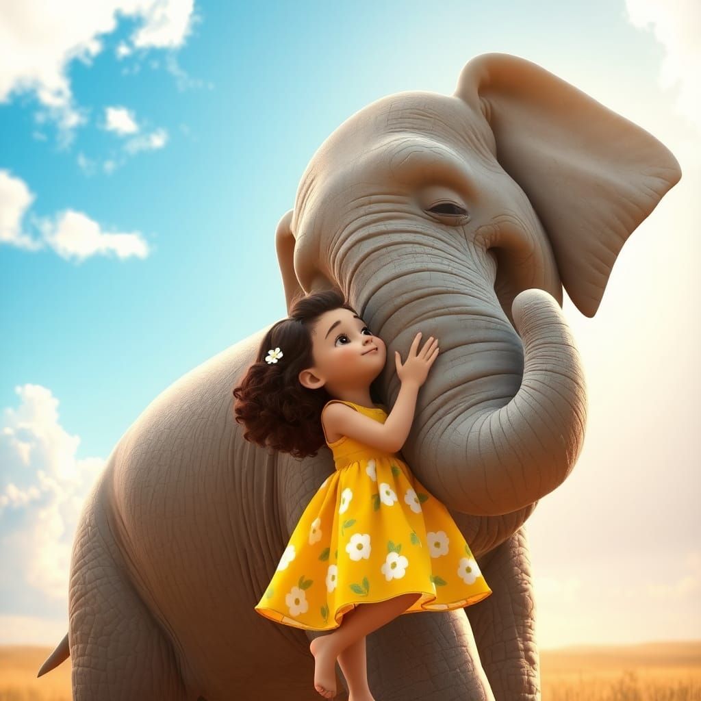 Girl and Elephant: A Pixar-Inspired 3D Render