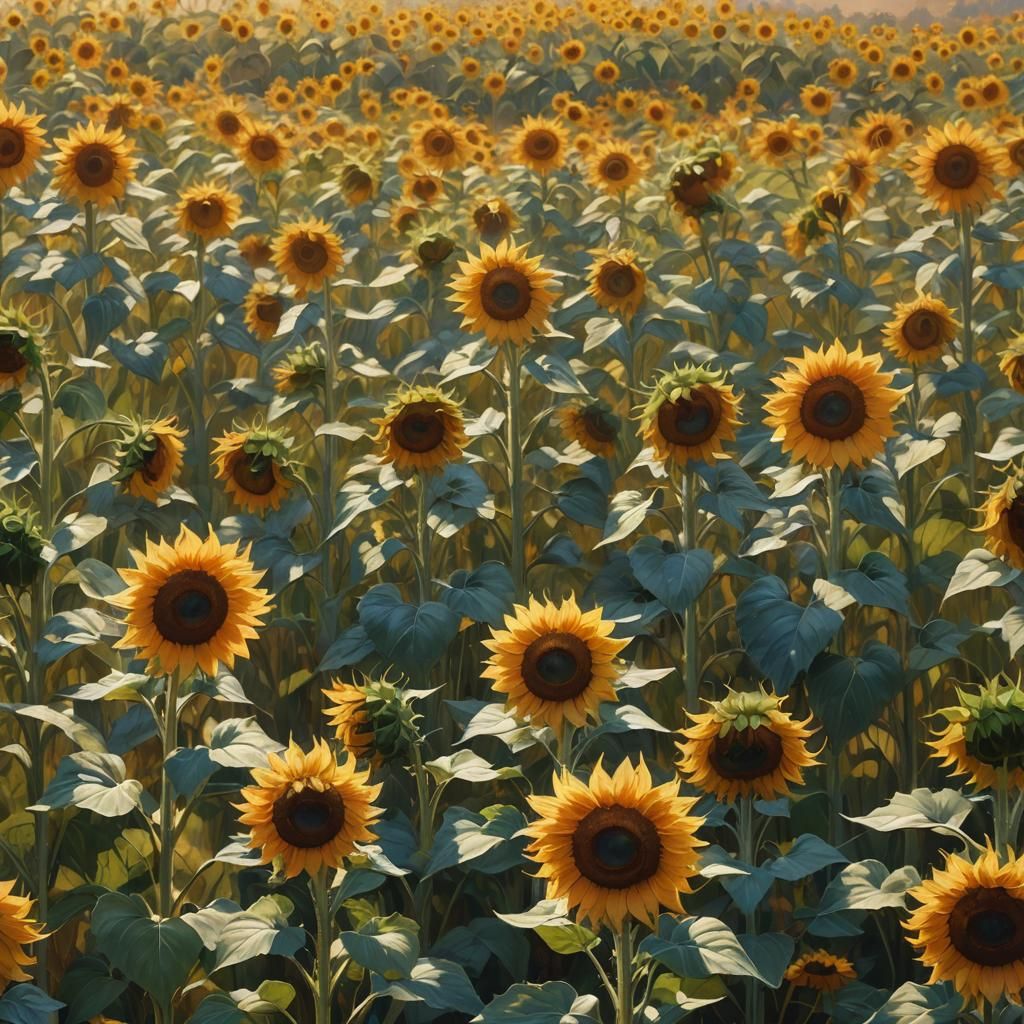 Impressionist Sunflower Field with Soft Brushstrokes