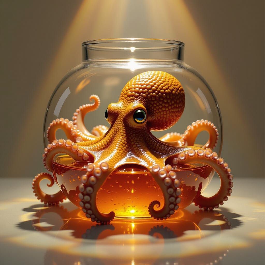 Surreal Octopus in Honey Jar, Dalí-Inspired