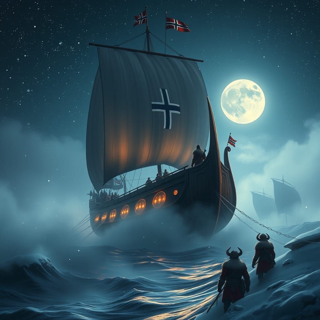 Viking Longship Under Starry Skies