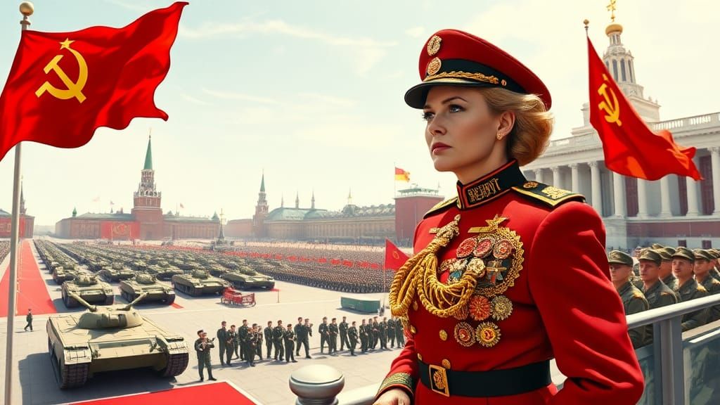 Soviet Colonel at May Day Parade, Socialist Realism Style