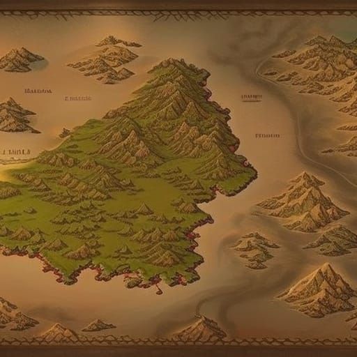 Fantasy World Map on Parchment in Splash Art Style
