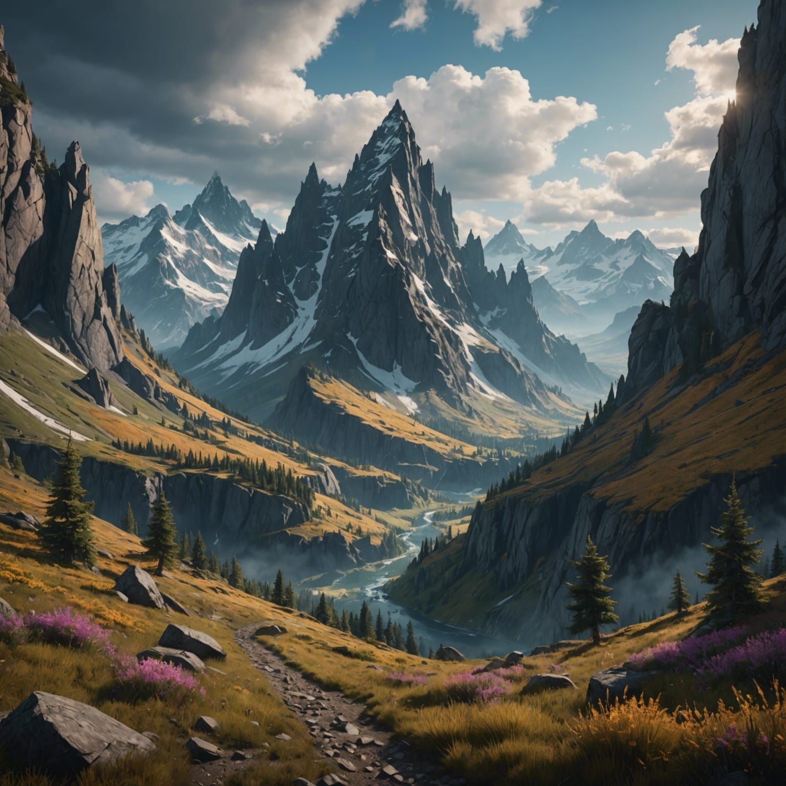 Fantastical Mountain Landscape in Detailed Matte Painting
