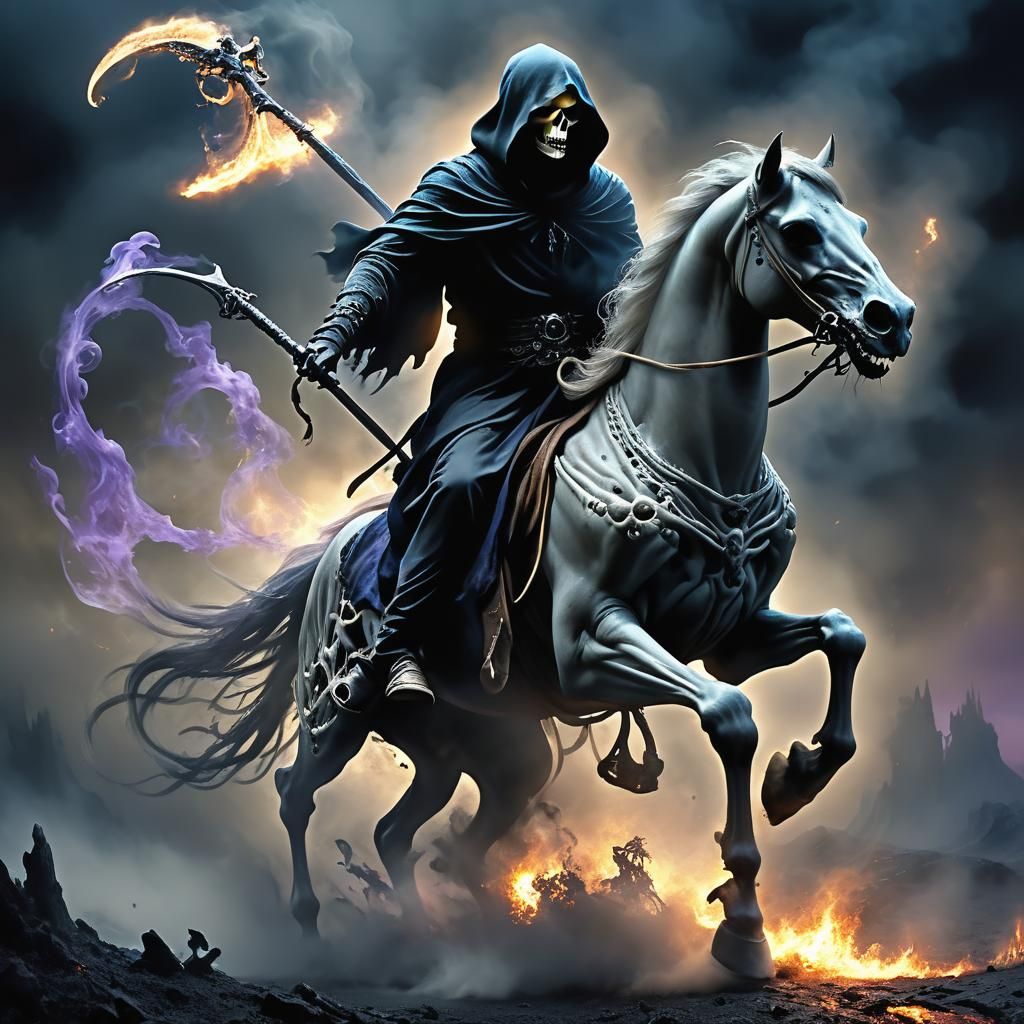 Grim Reaper on Skeletal Horse in Ethereal Smoke