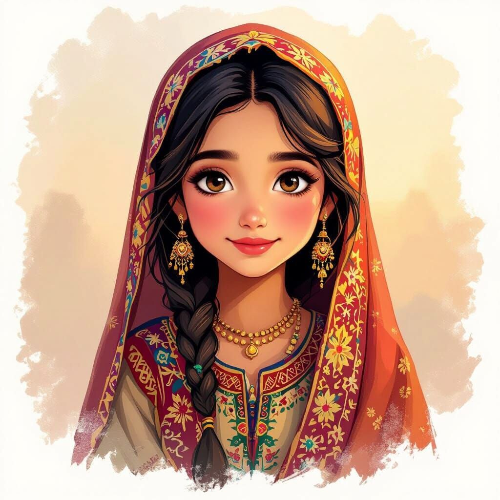 Pashtun Girl in Traditional Costume Portrait
