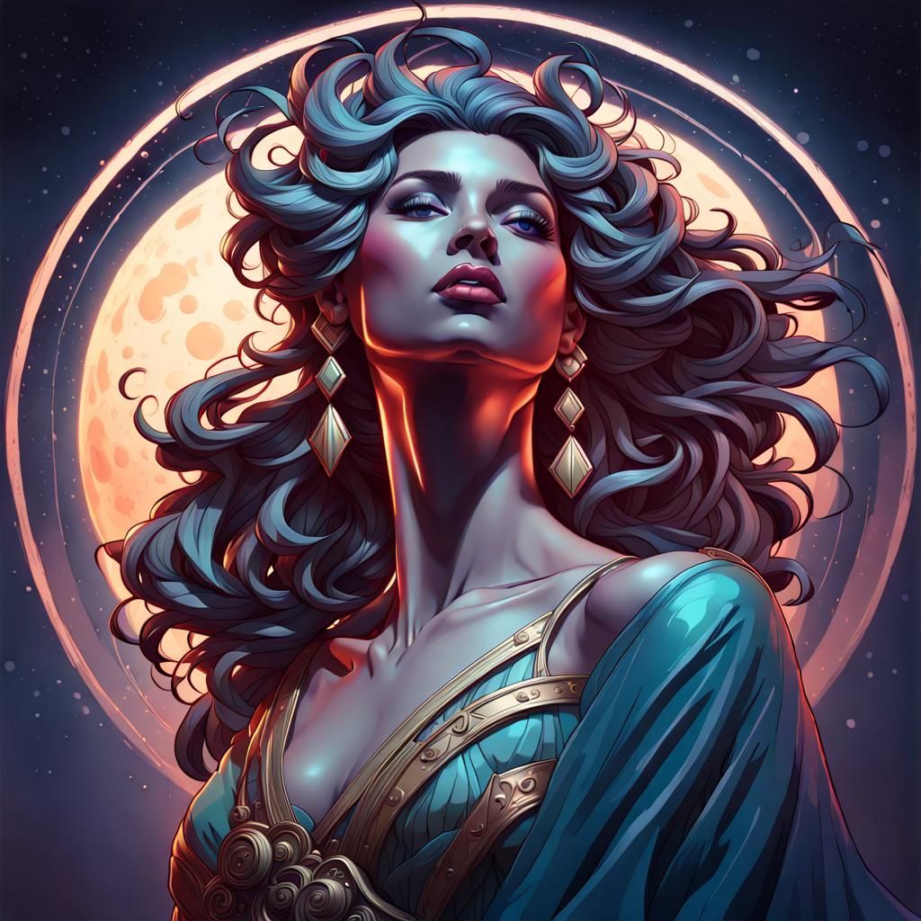 Powerful Feminist Muse Under Moonlight