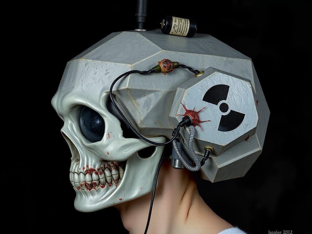 Grotesque Diamond Battery Encrusted Skull in Dark Futurism