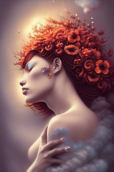 Surreal African Woman with Fractal Floral Design