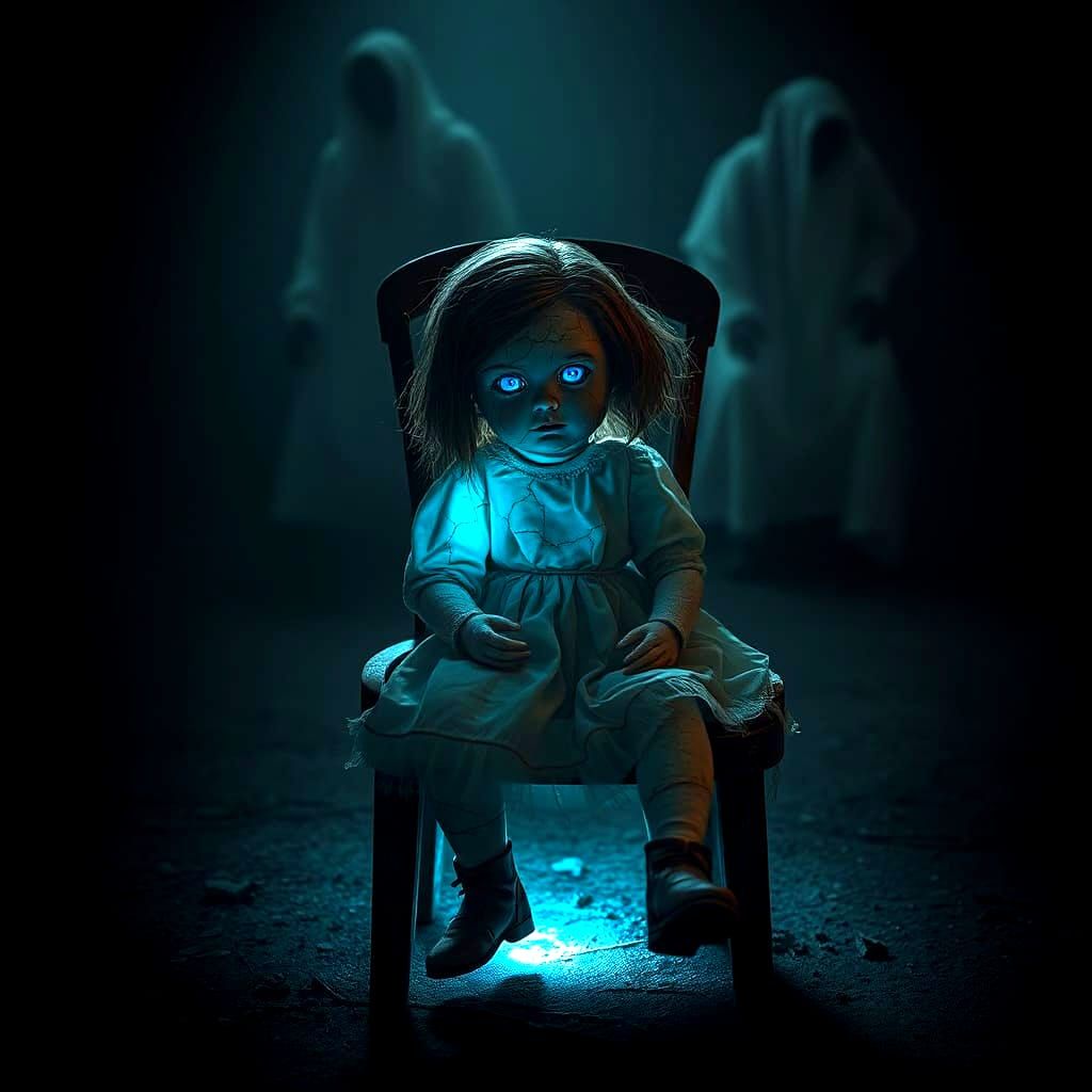 Eerie Old Doll with Glowing Eyes