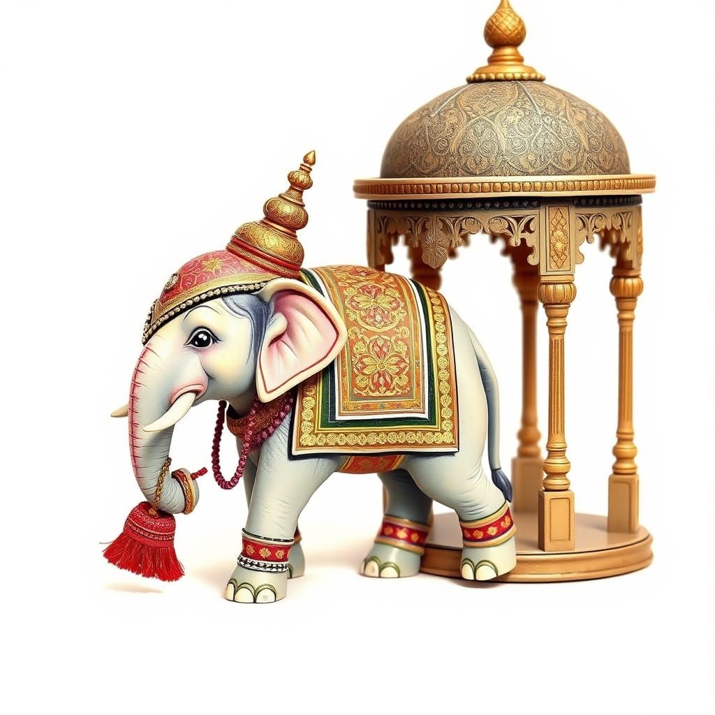 Rajasthani Elephant Beside Jharokha in Pastel Hues