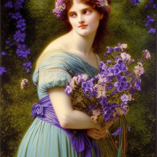 Woman with Violets: Storybook Illustration