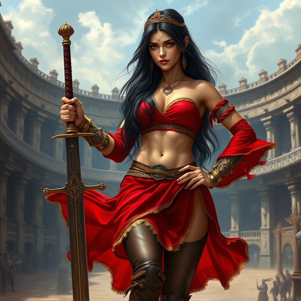 Warrior Princess in Arena, Epic Fantasy Art