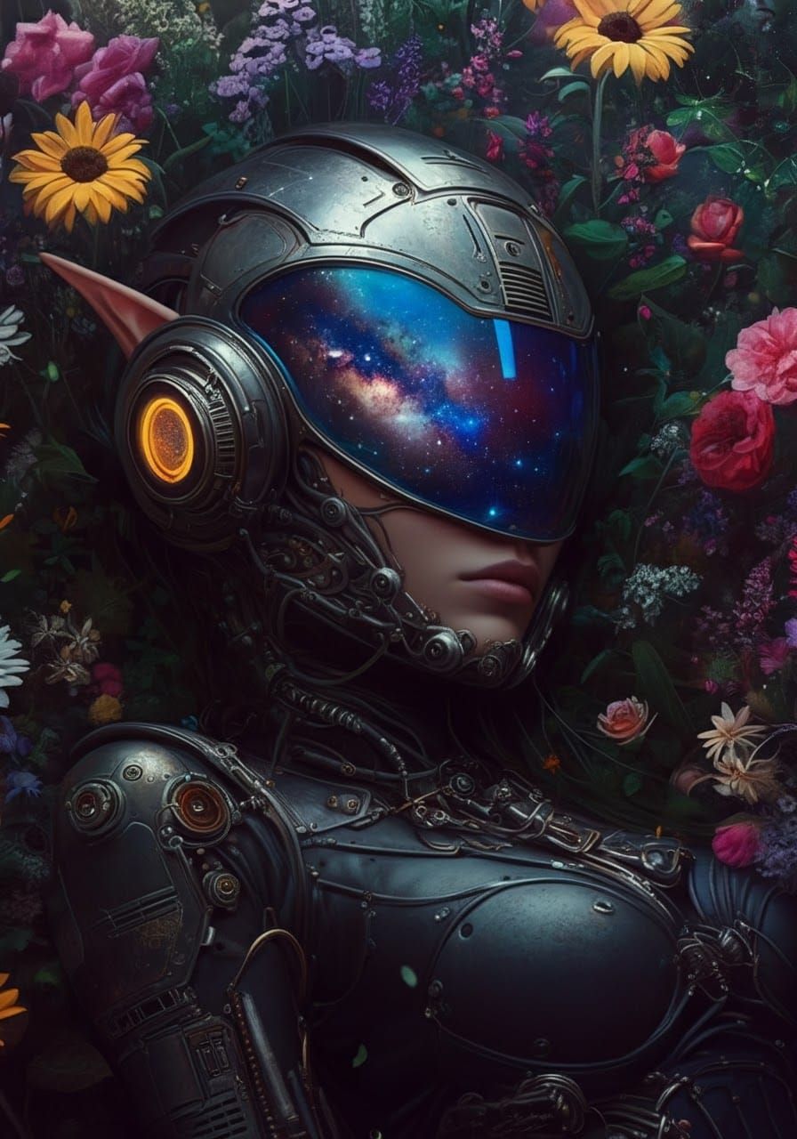 Cosmic Elf Woman in Trashpunk Garden