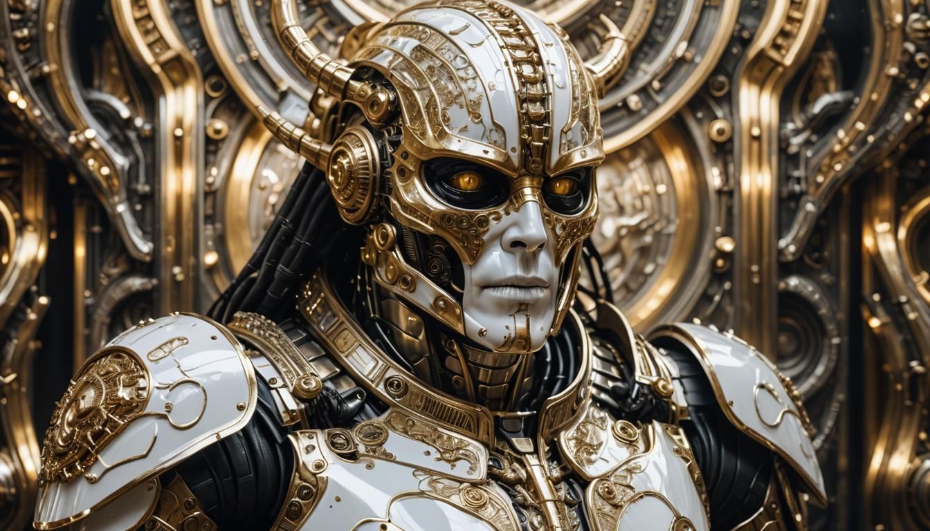 Celestial in Elaborate Gold Armor: Digital Art Portrait