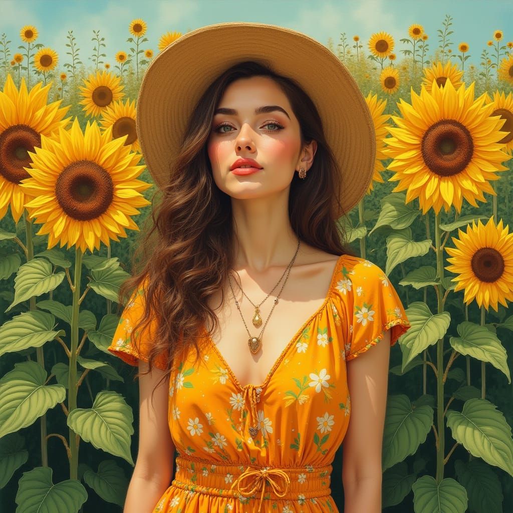 August Embodied: A Summer Goddess in Art Nouveau Style