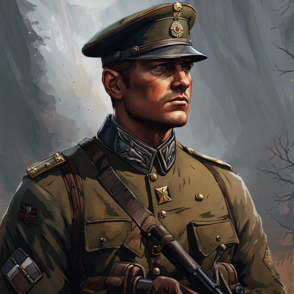 German WW1 Soldier Portrait in Dark Fantasy Style