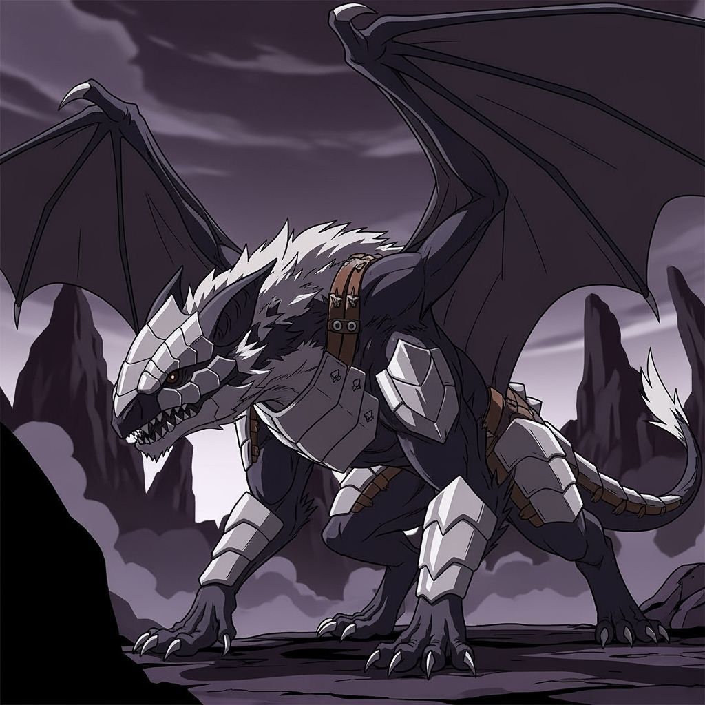 Reptilian Bat-Dog Creature in Dynamic Manga Style