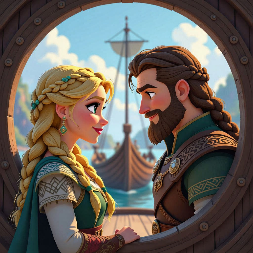 Animated Viking Couple Posing in Cartoon Style