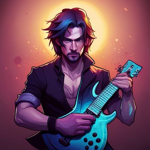 Guitar hero with a small guitar