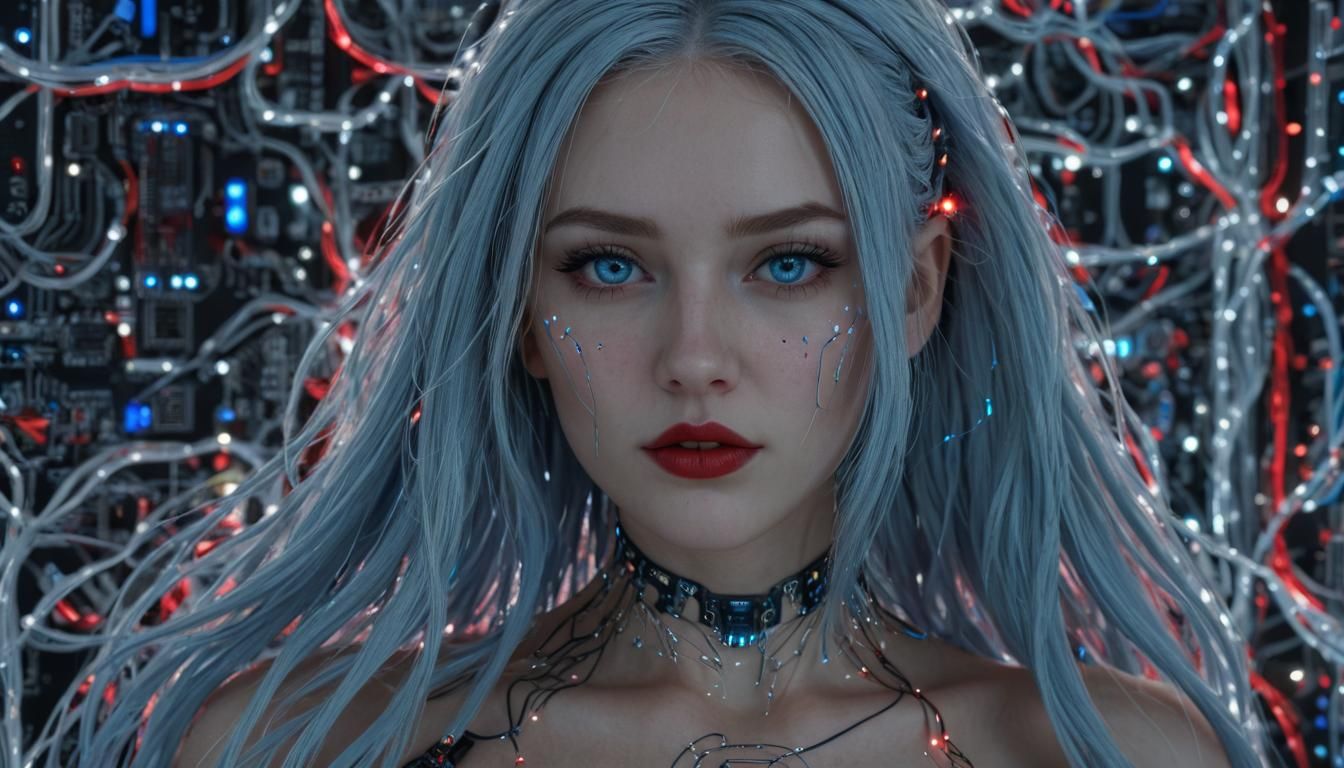 Cyber Girl with Fibre Optics in Digital Art Style