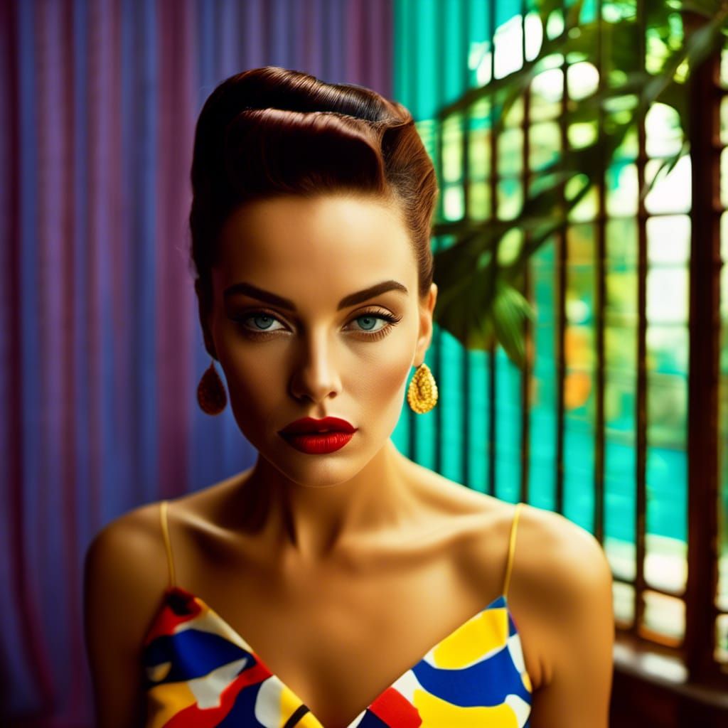 1950s Fashionable Woman in Pop Art Style Portrait