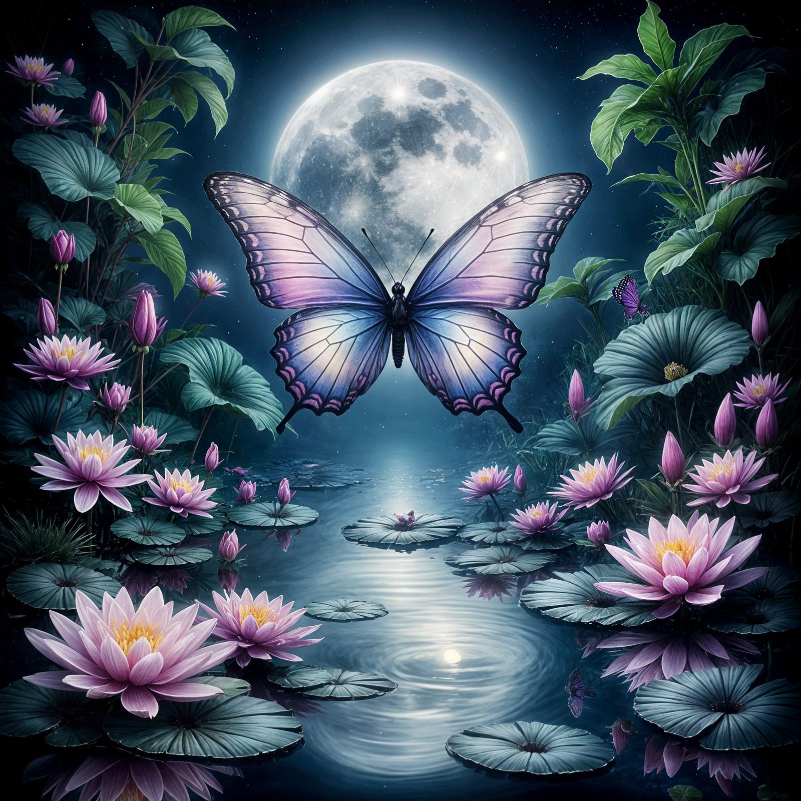 Dreamy Enchantment: A Serene Butterfly Above a Pond