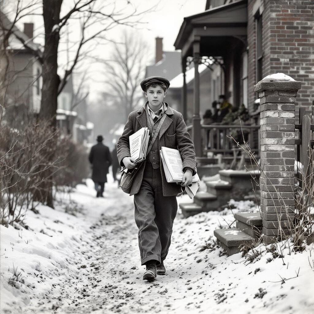 Paperboy's Morning Route: A Vintage Scene