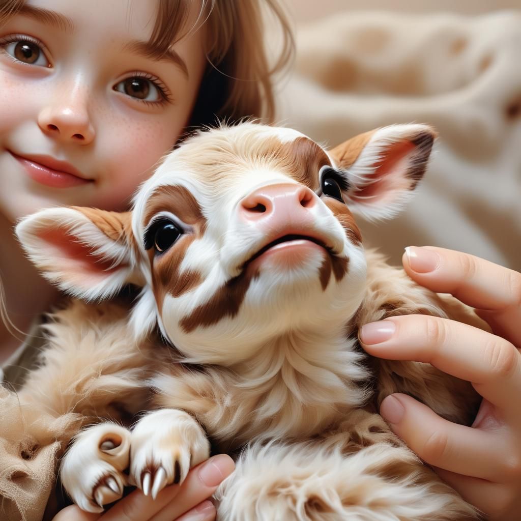 Adorable Cow Portrait in Cupped Hand