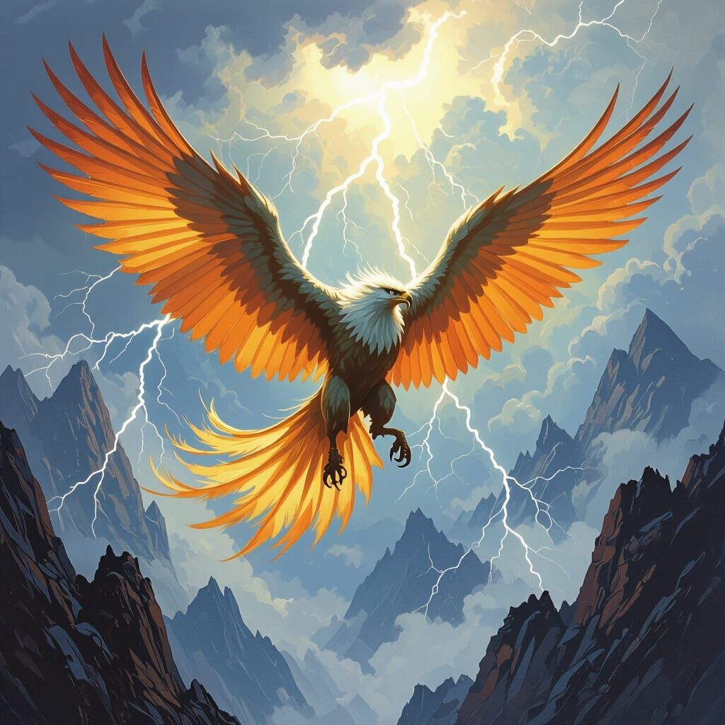 Griffin Soaring Through Stormy Sky, Fantasy Art