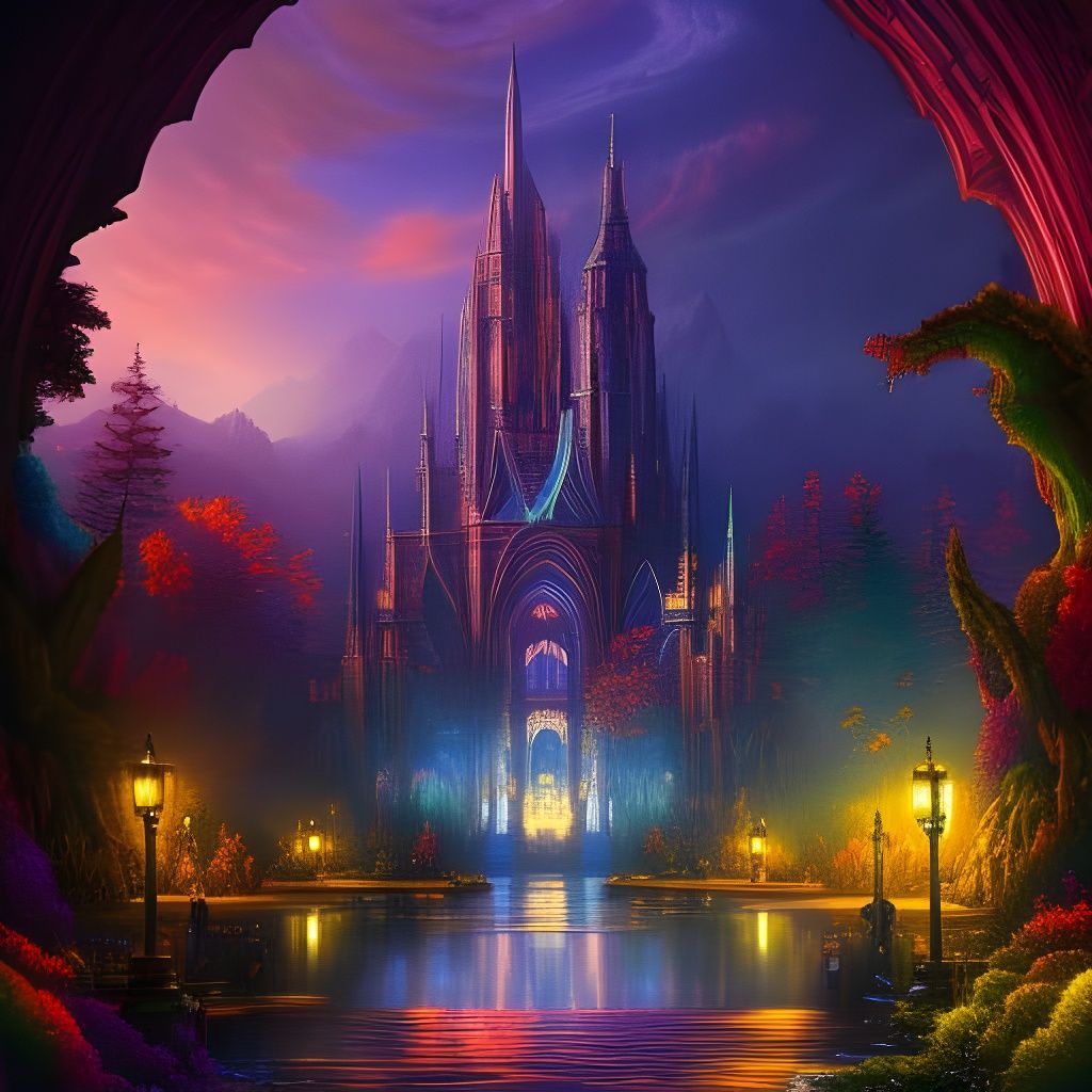 Stained Glass Architecture Digital Landscape Art