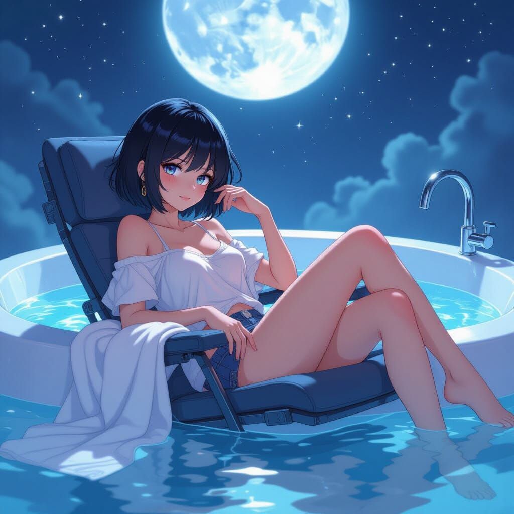 Woman in Zero-Gravity Chair, Dreamy Digital Art