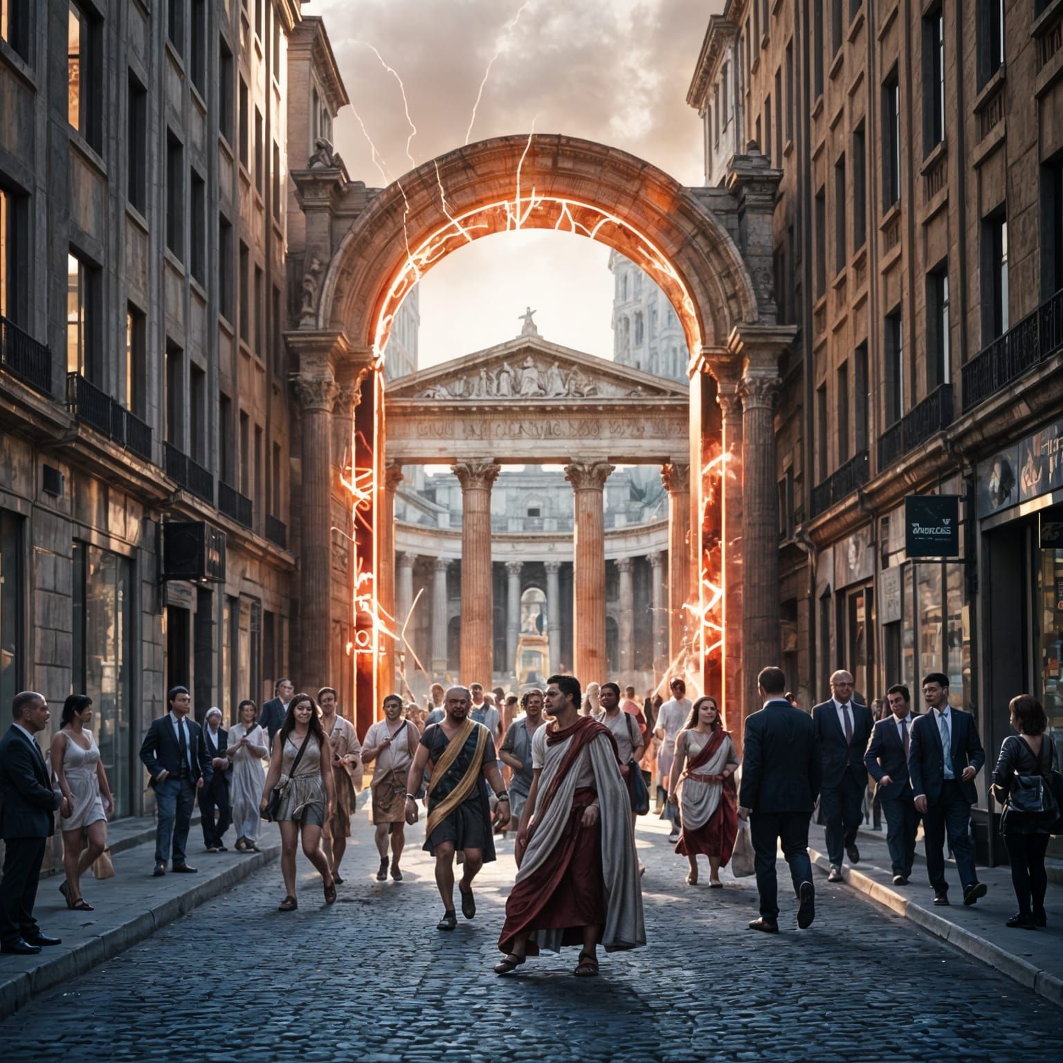 Electrified Roman Portal Disrupts Modern City