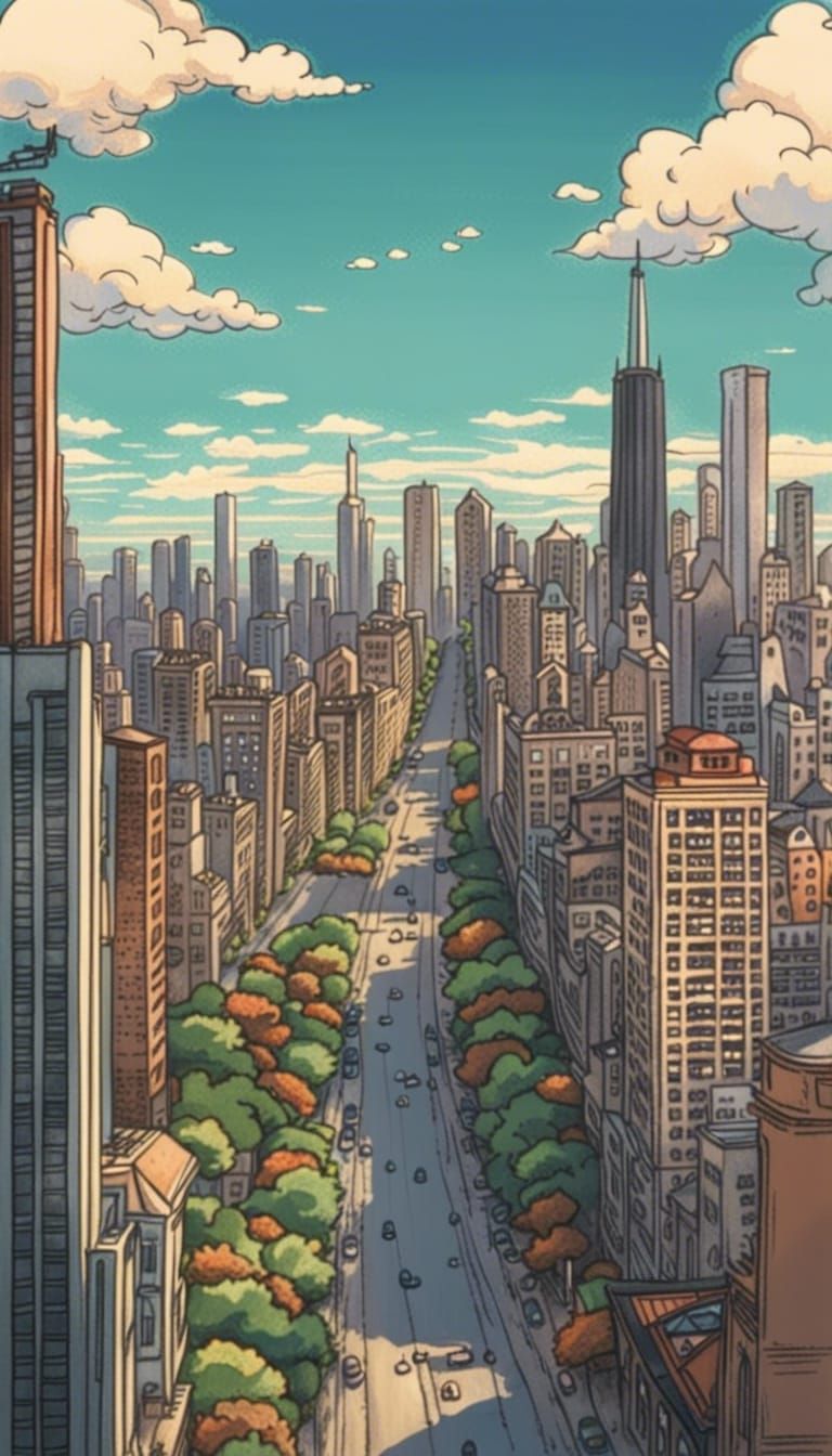 Chicago Skyline in Studio Ghibli Style