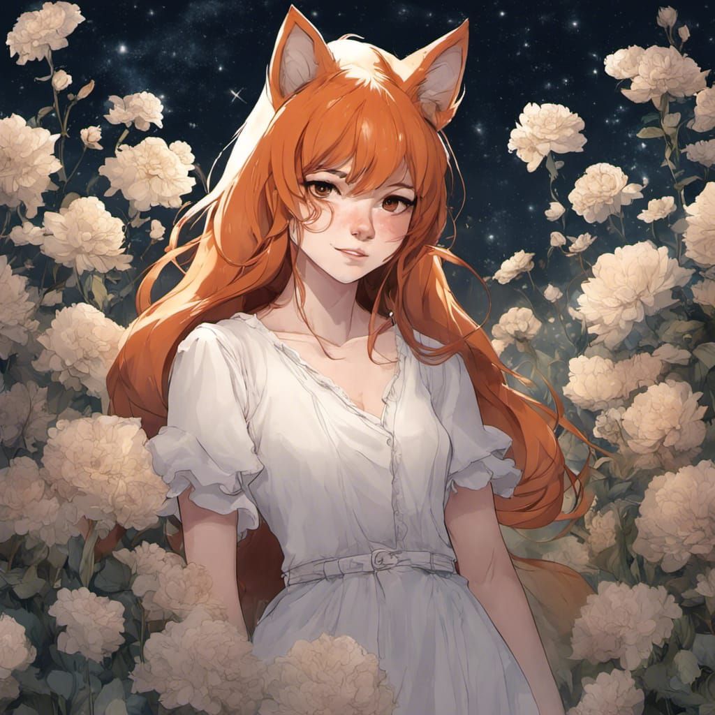 Adorable ginger Fox-girl VIXEN. White.