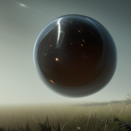 Mysterious Obsidian Sphere in Dynamic Landscape